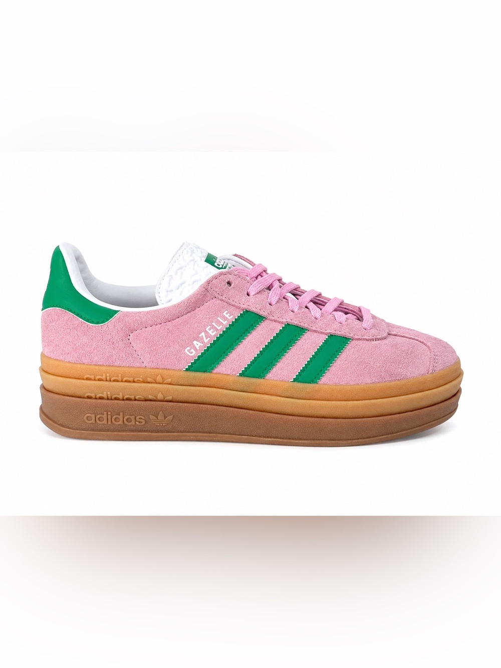 adidas Gazelle Bold Platform Sneakers Pink with Green Stripes Size 7 Like New